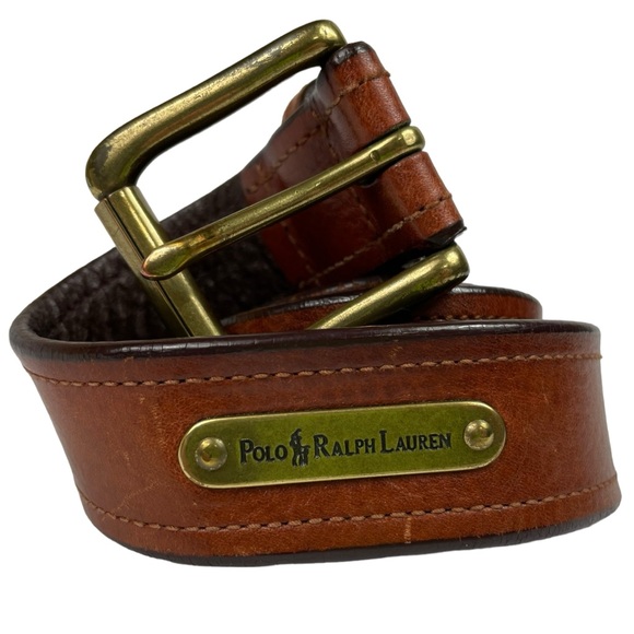 Vintage Polo Ralph Lauren Brown Italian Saddle Leather Bronze Accents Western - Picture 10 of 16